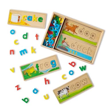 Melissa & Doug See & Spell Wooden Educational Toy with 8 Double-Sided Spelling Boards and 64 Letters Preschool Learning Activities, See & Spell Learning Toys for Kids Ages 4+ - Image 1