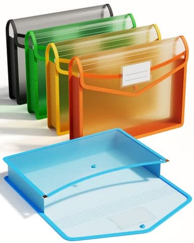 ThinkTex Plastic Expanding File Folder, Transparent envelopes with Snap Closure, No Dividers, Large Capacity, Assorted Colors, Fit Letter/A4 Size - 5 Packs - Image 1