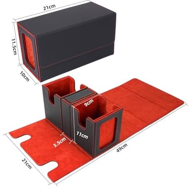 AFIING Mtg deck box with commander display- Fits 200 Double Sleeved Cards,3-in-1Card Deck Case,Strong Magnet Card Organizer For Magic Commander TCG CCG,4Dividers &2 Toploaders, Black/Red - Image 3