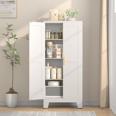 GAIOUS 61.02" Pantry Cabinet, Kitchen Pantry Storage Cabinets with Adjustable Shelves and Feet, White Pantry Storage Cabinet for Kitchen, Dining Room, Living Room and Bathroom (White) Metal - Image 8