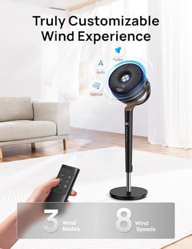 Dreo Standing Fan, 120°+120°Omni-directional Oscillating Fan For Bedroom, 85 ft Circulator With Remote, DC Motor Quiet Pedestal Fans, Adjustable Height, 8 Speeds, 3 Modes, 8H Timer, Home, Black - Image 6