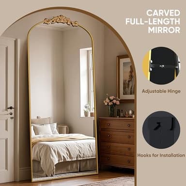 Antok Arched Full Length Mirror, 78"x38" Floor Mirror with Carved, Full Body Mirrors for HomeDecor, Standing/Halling Large Wall Mirror for Bedroom, Living Room, Cloakroom, Gold, Retro Style - Image 5