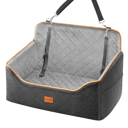 Dog Car Seat for Medium Dogs - Pet Car Seat with 2 Safety Straps & Waterproof Padding, Portable Pet Carrier for Cars, Trucks & SUVs, Comfortable Booster Bed for Pets Up to 55lbs (Black/Grey) - Image 1