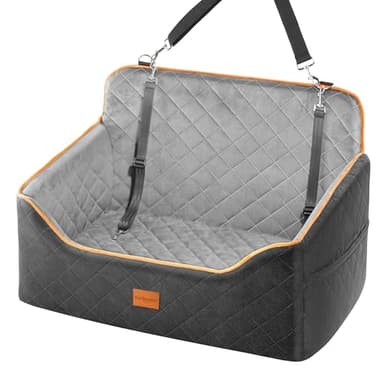 Dog Car Seat for Medium Dogs - Pet Car Seat with 2 Safety Straps & Waterproof Padding, Portable Pet Carrier for Cars, Trucks & SUVs, Comfortable Booster Bed for Pets Up to 55lbs (Black/Grey) - Image 1