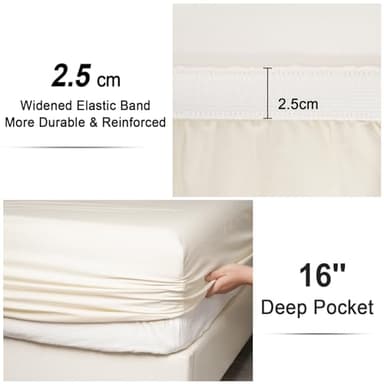 PHF 100% Garment Washed Cotton Sheets Set King Size, Ultra Soft Cotton Bedding Sheets Set, 4 PCS Breathable Moisture-Wicking Durable Sheet Set,Deep Pocket Cotton Bed Sheet Up to 16", Cream - Image 5