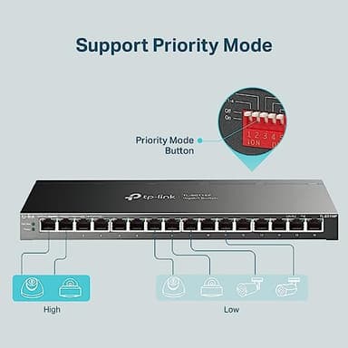 TP-Link TL-SG116P | 16 Port Gigabit PoE Switch | 16 PoE+ Ports @120W | Plug & Play | Extend, Priority & Isolation Mode | PoE Auto Recovery | Fanless | QoS & IGMP Snooping - Image 5