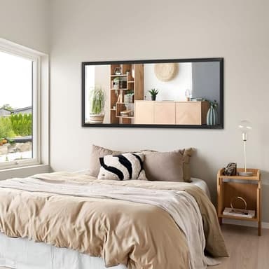 Amorho Black Bathroom Mirror, 55x32 Inch Thick Metal Framed Wall Mirrors for Over 2 Sinks, Bedroom, Living Room, Entryway, Large Rectangle Wall-Mounted Mirrors. - Image 5