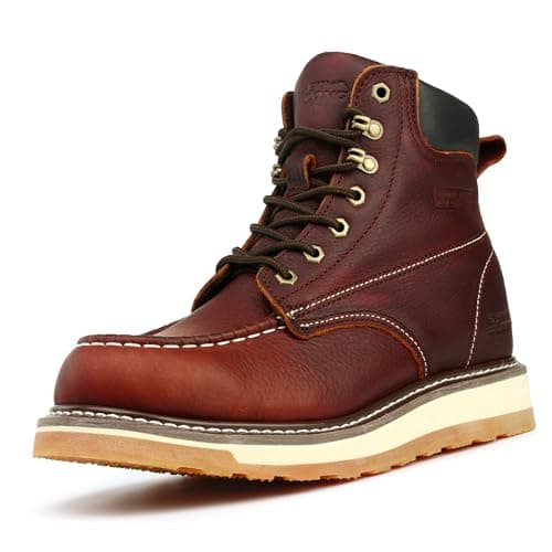 SAFETY LOONG Moc Toe Work Boots for Men Soft Toe Comfortable Full Grain Leather Non Slip Wedge Outsole Construction 6" Workboots 9 - Image 1