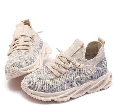 DADAWEN Boys Girls Lightweight Breathable Sneakers Kids Tennis Shoes Athletic Running Shoes for Toddler/Little Kid Beige US Size 8 M Toddler - Image 7