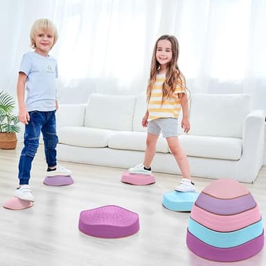 Special Supplies Stepping Stones for Kids, 5 Balance Indoor and Outdoor Blocks Promote Coordination, Balance, Strength, Child Safe Rubber, Non-Slip Edging, Stackable - Image 9