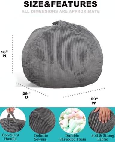 Classic Bean Bag Chair, with Faux Rabbit Fur Cover for Teens and Kids, Memory Foam Bean Bag Chairs, Ultra Soft Faux Fur Fabric, 2.5 feet Round Fluffy Bean Bag Sofa - Image 3