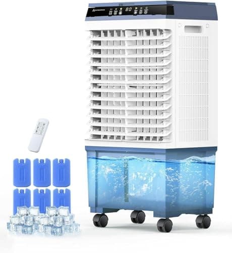 Air Choice Swamp Cooler, 1800 CFM Portable Evaporative Air Cooler with 6 Ice Box & 5.3 Gal Water Tank, 110° Swing, 3 Speeds, Upgraded Remote, 12H Timer, 3-in-1 Air Cooling Fan for Outdoor Indoor, Blue - Image 1