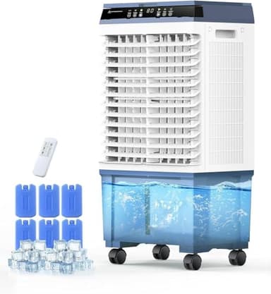Air Choice Swamp Cooler, 1800 CFM Portable Evaporative Air Cooler with 6 Ice Box & 5.3 Gal Water Tank, 110° Swing, 3 Speeds, Upgraded Remote, 12H Timer, 3-in-1 Air Cooling Fan for Outdoor Indoor, Blue - Image 1