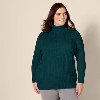 Amazon Essentials Women's Fisherman Cable Turtleneck Sweater (Available in Plus Size), Forest Green, Large - Image 6