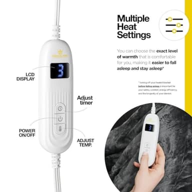 Medical king Heated Blanket, Machine Washable Extremely Soft & Comfortable Electric Blanket Throw Fast Heating with Hand Controller 10 Heating Settings & auto Shut-Off (Gray, 50 x 60) - Image 4