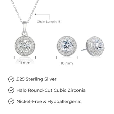 Amazon Essentials womens Sterling Silver Cubic Zirconia Halo Pendant Necklace and Stud Earrings Jewelry Set (previously Amazon Collection) - Image 6