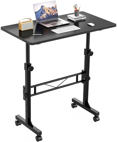 HOMIDEC Standing Desk, 32 Inch Portable Small Desk Adjustable Height, Rolling Home Office Desks with Wheels, Sit Stand Desk for Bedroom Walking Pad Home Office Small Space, Black - Image 1