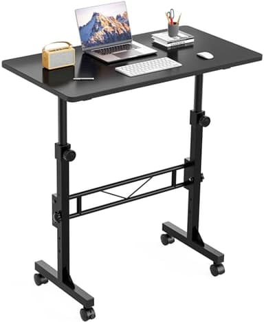 HOMIDEC Standing Desk, 32 Inch Portable Small Desk Adjustable Height, Rolling Home Office Desks with Wheels, Sit Stand Desk for Bedroom Walking Pad Home Office Small Space, Black - Image 1