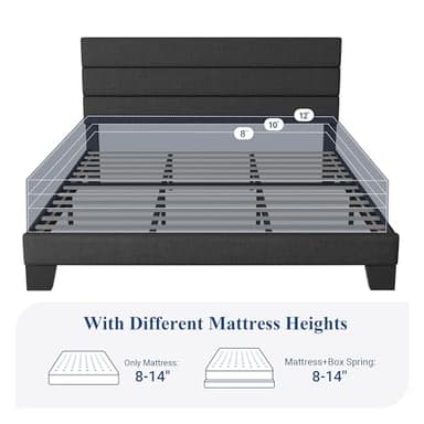 Allewie King Bed Frame Platform Bed with Fabric Upholstered Headboard and Wooden Slats Support, Fully Upholstered Mattress Foundation/No Box Spring Needed/Easy Assembly, Dark Grey - Image 7