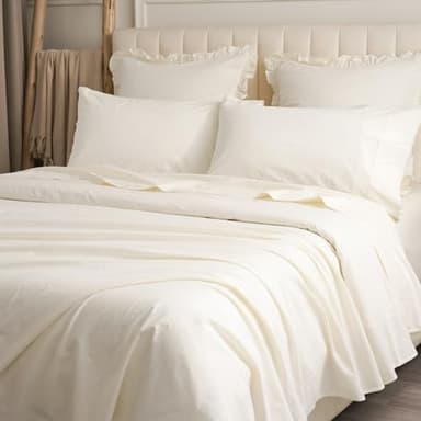 PHF 100% Garment Washed Cotton Sheets Set King Size, Ultra Soft Cotton Bedding Sheets Set, 4 PCS Breathable Moisture-Wicking Durable Sheet Set,Deep Pocket Cotton Bed Sheet Up to 16", Cream - Image 7