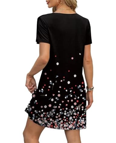 OFEEFAN Summer Dresses for Women 2025 V Neck Short Sleeve Tee Shirts Dress with Pockets Beach Vacation Essentials Fashion Sundresses with Pockets Floral 15 L - Image 4