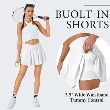 DLOODA Womens Tennis Skirt with Pockets Shorts Crossover High Waisted Athletic Skorts Skirts for Golf Running Workout (White S) - Image 4