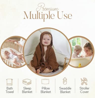 HardNok Muslin Baby Hooded Towels 4 Pack, Premium Muslin 6 Layers Natural Cotton Baby Bath Towels, Soft and Comfortable for Boys,Girls (32 x 32, (Coffee & Beige) - Image 5