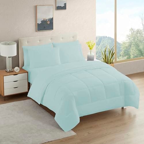 California King Comforter Set - Soft & Breathable 7-Piece Bedding Collection - 1 Comforter, 1 Fitted Sheet, 1 Flat, 4 Pillowcases - Deep Pocket - Premium Quality - Ideal for All Seasons, Aqua - Image 1