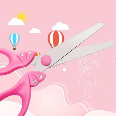 SLEMOON Scissors for Kids Ages 4-8 | Blunt Tip Safety Toddler Scissors, Stainless Steel Blades, ABS Plastic | School Craft Supplies, Art Projects, Pink (Princess Design with Rhinestones) - Image 4