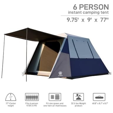 EVER ADVANCED Blackout Design 6 Person Camping Tent, Instant Cabin Tent for Family with Vestibule and Large Mesh Windows, 60s Easy Setup, Double Layer, Water-Resistant, Grey - Image 7