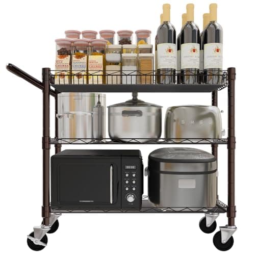 YNN Bronze Utility Rolling Cart,990Lbs 3 Tier Heavy Duty Metal Cart with Wheels & Handle NSF Wheeled Cart 31" D x 18" W x 33" H for Bedroom, Bathroom, Kitchen,Garden,Decor,Serving - Image 1