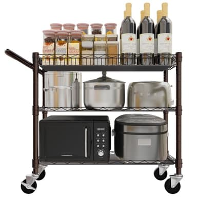 YNN Bronze Utility Rolling Cart,990Lbs 3 Tier Heavy Duty Metal Cart with Wheels & Handle NSF Wheeled Cart 31" D x 18" W x 33" H for Bedroom, Bathroom, Kitchen,Garden,Decor,Serving - Image 1
