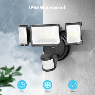 Olafus 75W Motion Sensor Outdoor Light, 2 Pack LED Security Light 7000LM, 6500K Exterior Motion Flood Light with 3 Adjustable Heads, for Outside Garage, Yard, Patio, IP65 Waterproof, Black - Image 8