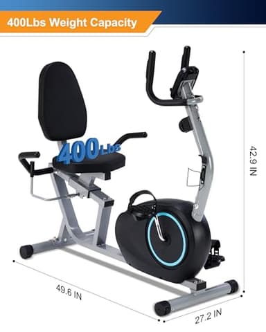 Recumbent Exercise Bike for Seniors - 400LB Weight Capacity Recumbent Bikes with Comfortable Seat, Pulse Sensor, 16-level Resistance, LCD Monitor - Image 2