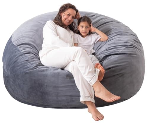 WhatsBedding Large Bean Bag Chair: 4 ft Memory Foam for Adults/Kids, with Fillings. Soft Faux Fur Fabric - Dutch Velvet, Grey, 4 Foot Bean Bag - Image 1