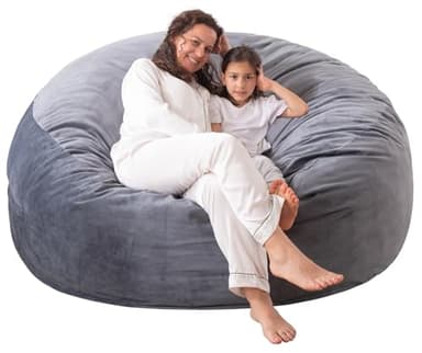WhatsBedding Large Bean Bag Chair: 4 ft Memory Foam for Adults/Kids, with Fillings. Soft Faux Fur Fabric - Dutch Velvet, Grey, 4 Foot Bean Bag - Image 1