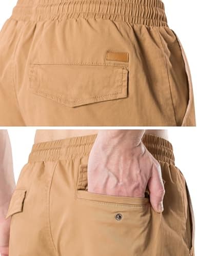 HHZ Drawstring Cargo Shorts for Mens Cotton Stretch Relaxed Fit with 6 Pockets Casual Work Hiking Summer Beach Short Man Twill Chino Shorts Khaki 2# 2X-Large - Image 5