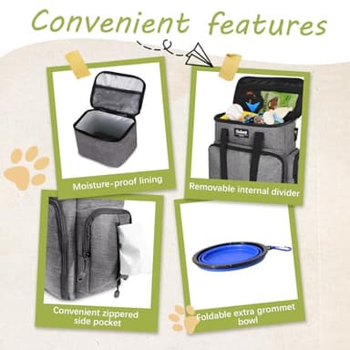 Dog Travel Bag Airline Approved–Pet Travel Tote with Collapsible Bowls,Food Containers & Feeding Mat–Multi-Pocket Organizer for Dogs & Cats, Durable & Water-Resistant for Hiking,Trips,Outdoors - Image 5