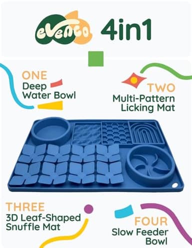 Evenco Slow Feeder Bowl, Silicone Lick Mat with Suction Cups for Dog Cat, Snuffle Mat for Pet Smell Training, Puzzle Toys for Bored Puppy, Interactive Sniff Mat for Slow Eating and Keep Busy, Blue - Image 3