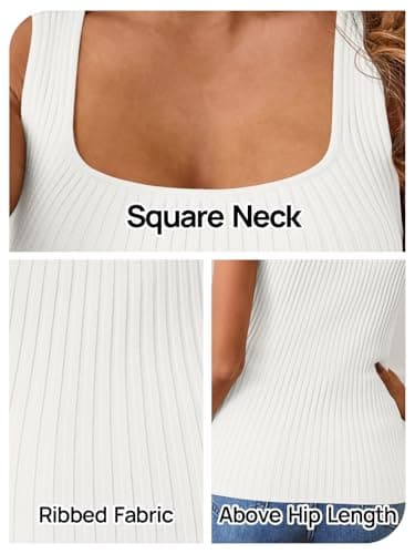 MEROKEETY Women's Ribbed Knit Tank Tops 2025 Square Neck Sleeveless Summer Basic Shirts Sweater Vest White M - Image 6