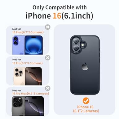 Yriklso for iPhone 16 Case, Shockproof for iPhone 16 Phone Case, Military Grade Drop Protection, Protective Hard Back Slim Cover, Black - Image 2