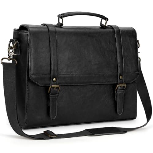 IGOLUMON Messenger Bag for Men 15.6 inch Vintage Leather Waterproof Laptop Briefcase for Men Large Computer Laptop Bag Leather Satchel Bag Retro Shoulder Bag for Office Business Travel College, Black - Image 1