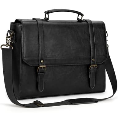 IGOLUMON Messenger Bag for Men 15.6 inch Vintage Leather Waterproof Laptop Briefcase for Men Large Computer Laptop Bag Leather Satchel Bag Retro Shoulder Bag for Office Business Travel College, Black - Image 1