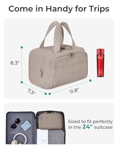 BAGSMART Travel Toiletry Bag, Lightweight Large Wide-open Travel Bag for Women, Puffy Cosmetic Makeup Bag Organizer with Handle for Accessories,Essentials, Toiletries, Grayish Brown - Image 2