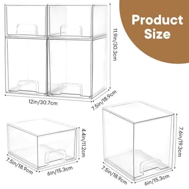 MINMUNJIU Baby Bottle Organizer, 4 Pack Clear Space-Saving Stackable Drawer with Handle, Baby Bottle Storage Organizer for Countertop and Cabinet - Image 2