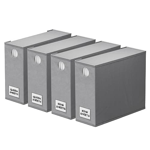 SpaceAid 4 Pack Bed Sheet Organizers and Storage, Foldable Organizer for Linen Closet, Sheets Set Folder Keeper with Window XL (Queen & King Size) Organizing Bedding Container, Gray 91ZDSN-SL01-G4 - Image 1