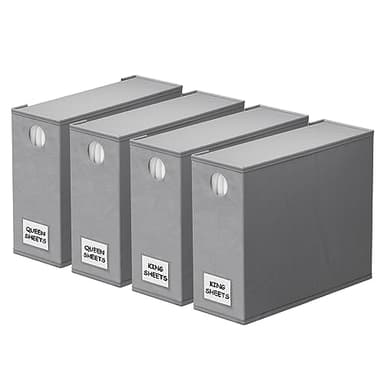 SpaceAid 4 Pack Bed Sheet Organizers and Storage, Foldable Organizer for Linen Closet, Sheets Set Folder Keeper with Window XL (Queen & King Size) Organizing Bedding Container, Gray 91ZDSN-SL01-G4 - Image 1