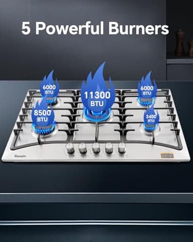 Ranein 5-Burner Gas Cooktop, 34-Inch Gas Stove Top Compatible with Thermocouple Protection, Built-in Gas Stove, 304 Stainless Steel Panel, Compatible with NG&LPG for Apartment and Indoor - Image 5