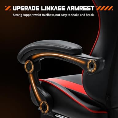 Sweetcrispy Video Game Desk Chair - Ergonomic Computer with Footrest and Comfy Lumbar Support, PU Leather Recliner with Headrest, Fixed Up Armrest, Height Adjustable with 360° Swivel, for Adults, Red - Image 5