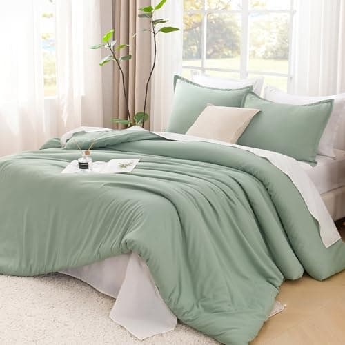 Litanika King Size Comforter Set Sage Green, 3 Pieces Lightweight Solid Comforter King Size, All Season Fluffy Down Alternative Comforter Bed Set Quilt Blanket - Image 1